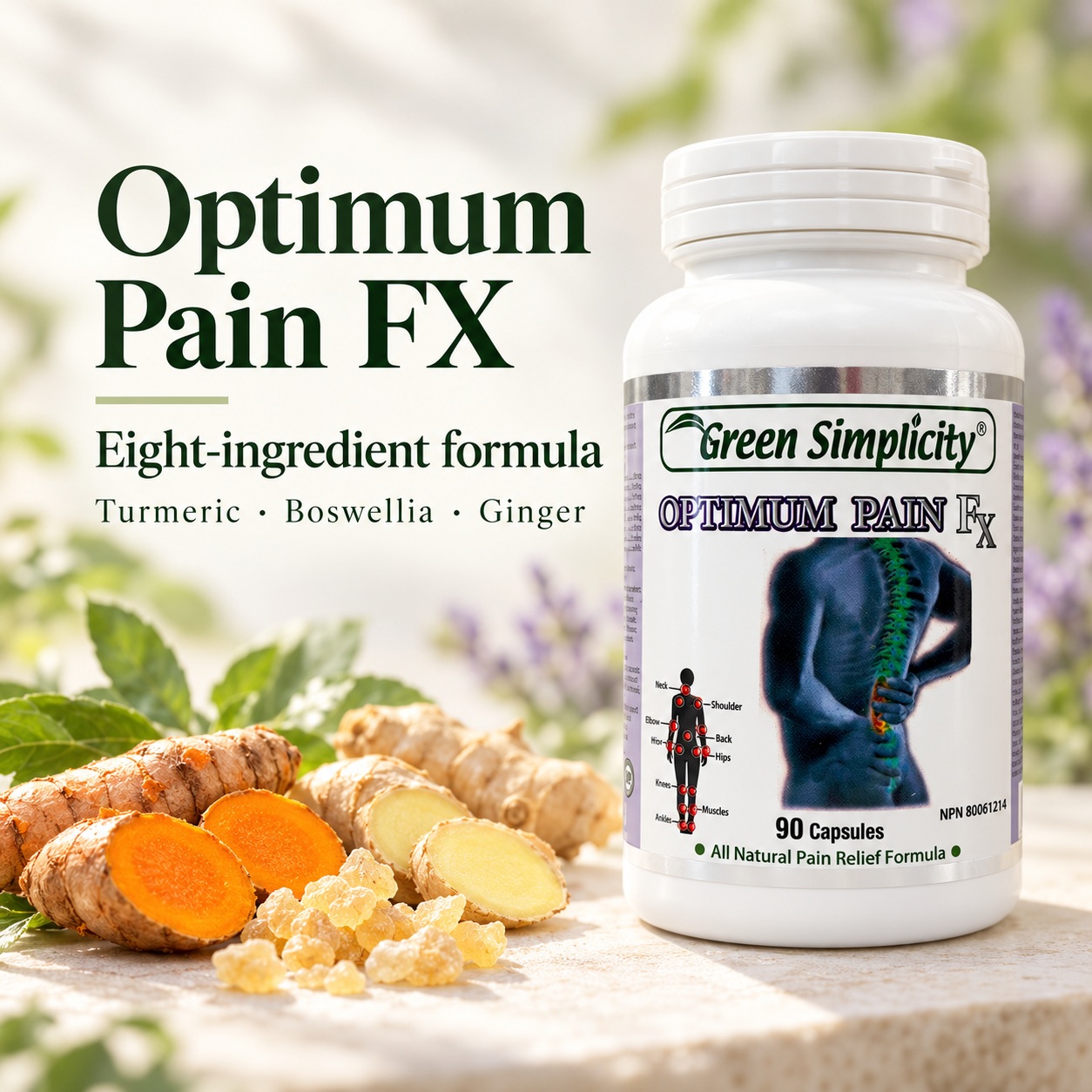 Optimum Pain FX eight-ingredient formula with turmeric, boswellia and ginger